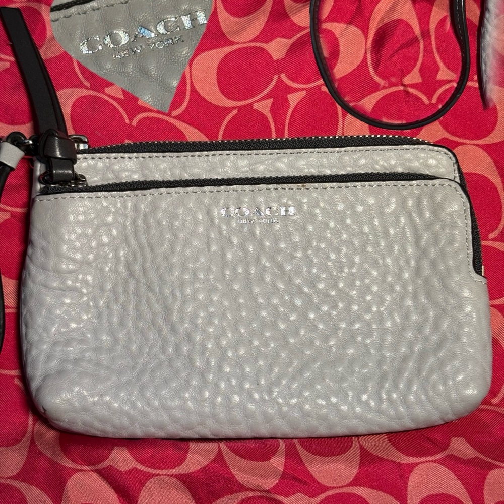 Coach Silver Leather Wristlet